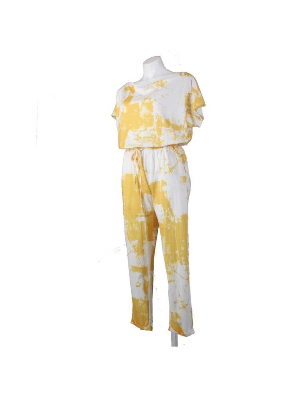 Dress Day Jumpsuit $43 Sz M Yellow White Short Sleeve Poly Jumpsuit - Picture 2 of 14